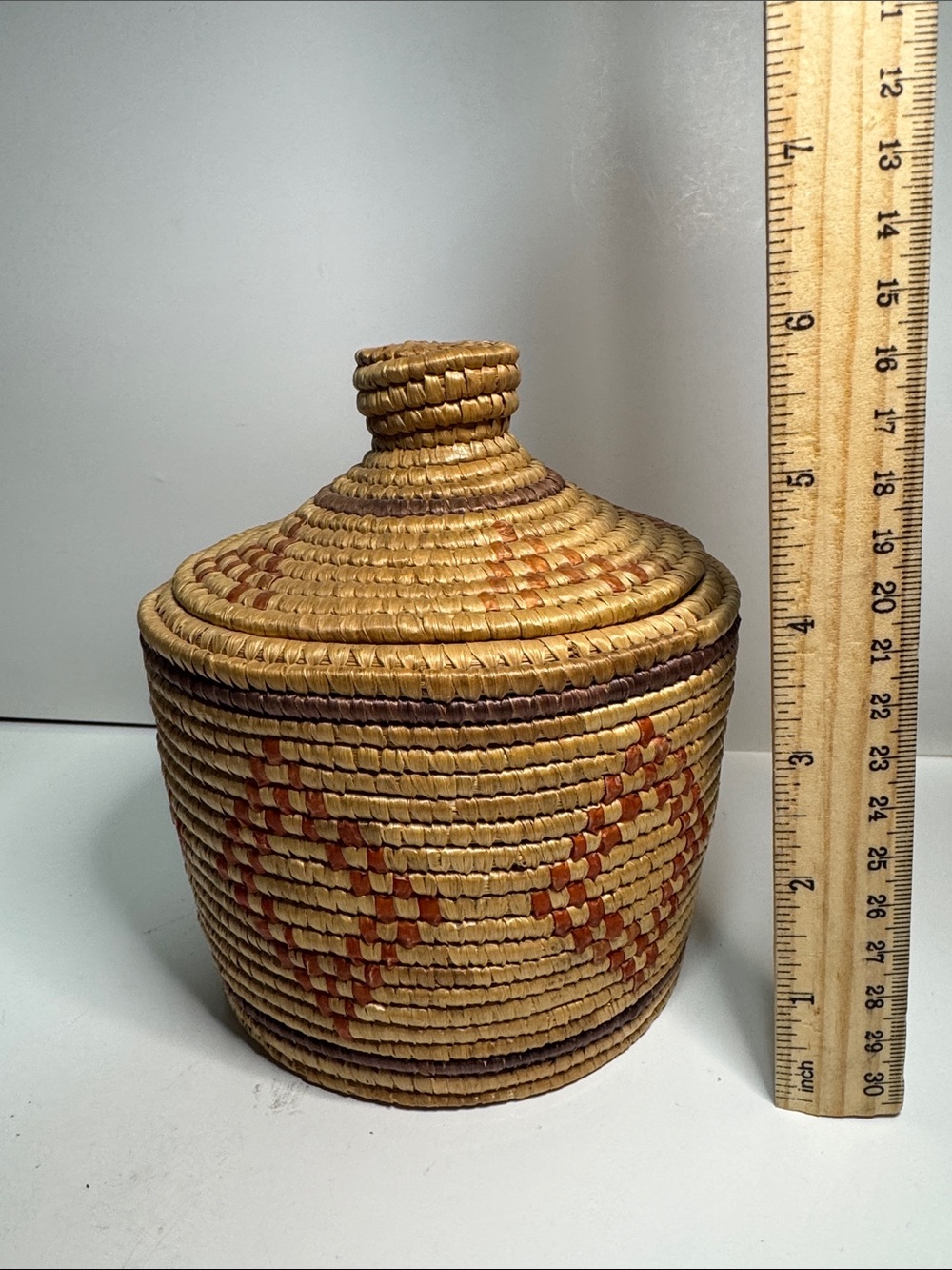 Handwoven Yupik Coiled Basket with Lid – Traditional Native Alaskan Art - Picture 3 of 5